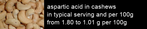 aspartic acid in cashews information and values per serving and 100g